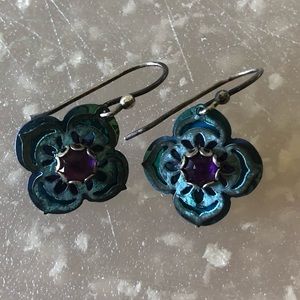 Blue & Purple Flower Dangle Earrings